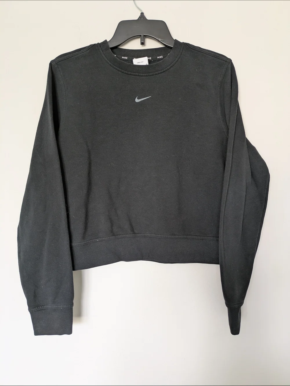 Nike Black Cropped Sweatshirt with Small Swoosh Sz M